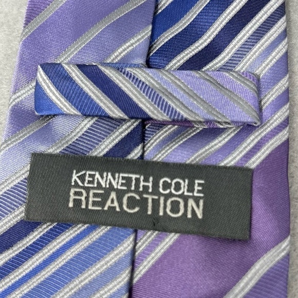 Kenneth Cole Tie Necktie Neckwear 58”L x 3.25”W Blue, Purple And White Striped - Picture 5 of 6